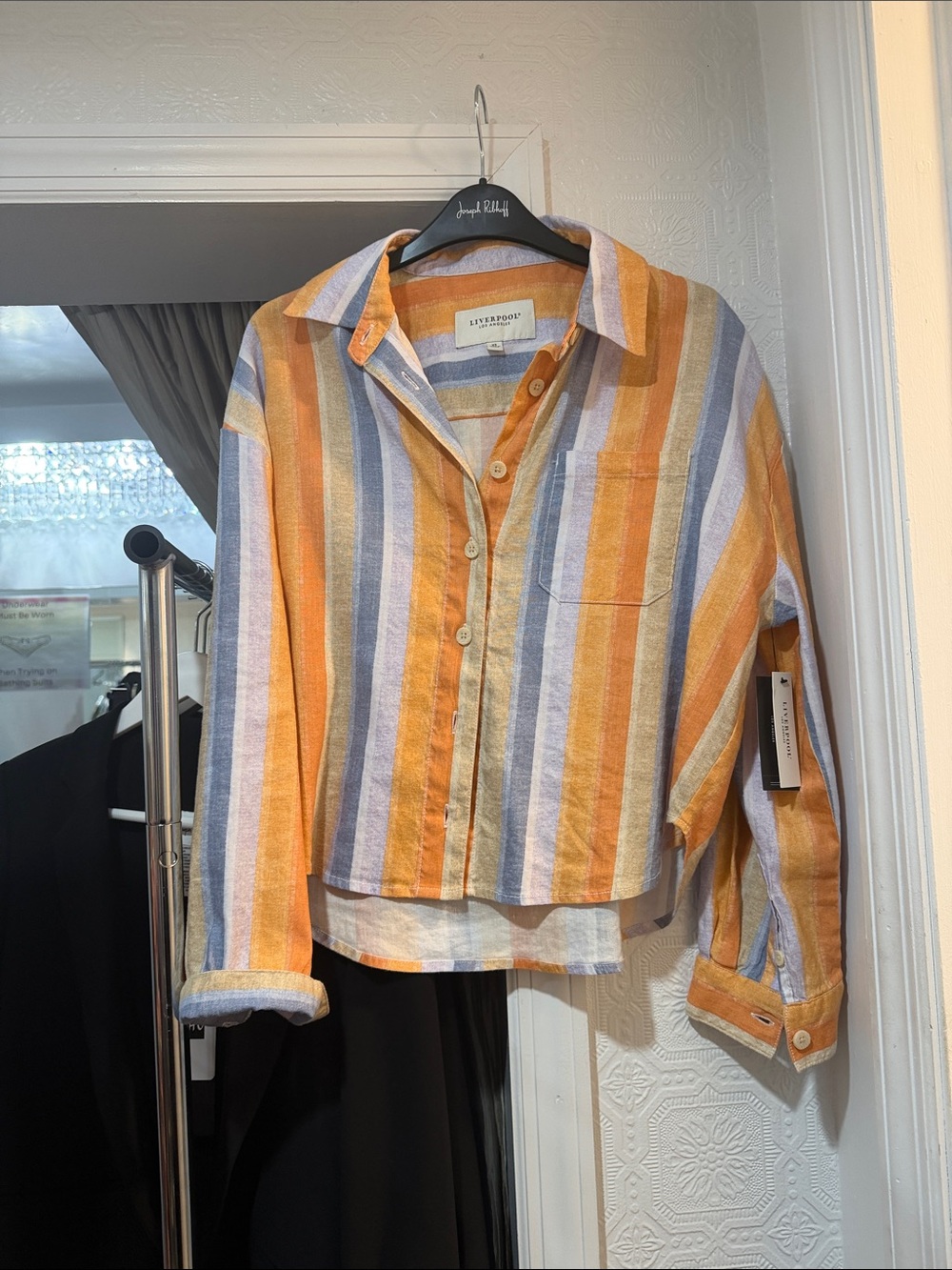 Liverpool Striped Button-Up Shirt in Orange, Blue & Cream